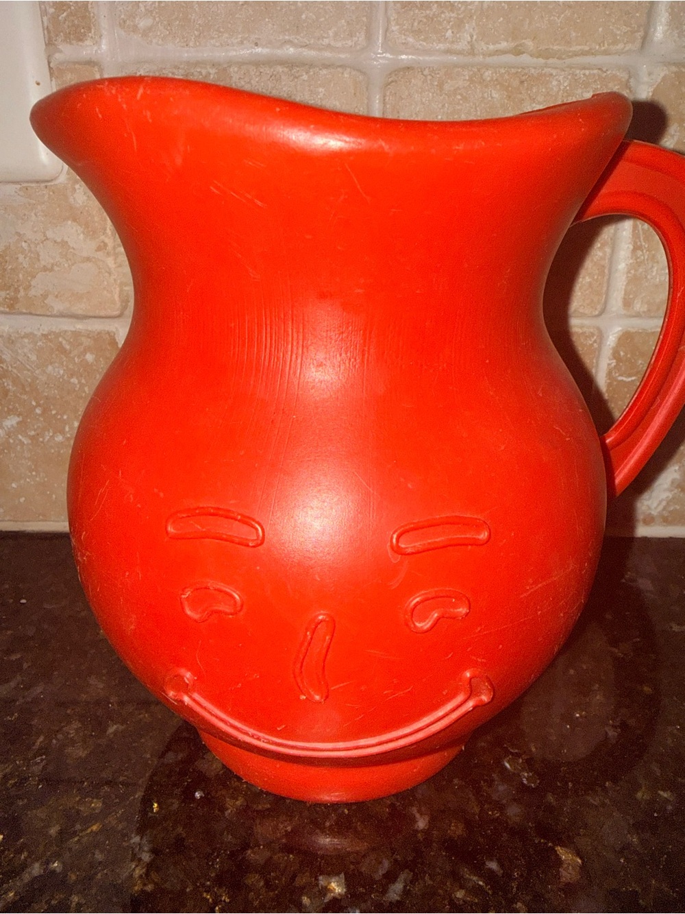 Vintage Red Kool Aid Plastic Pitcher and 3 cups